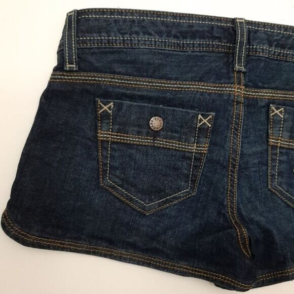 GUESS Dark Blue Jean Short Shorts Whiskering Details Sz 25 - Picture 6 of 10